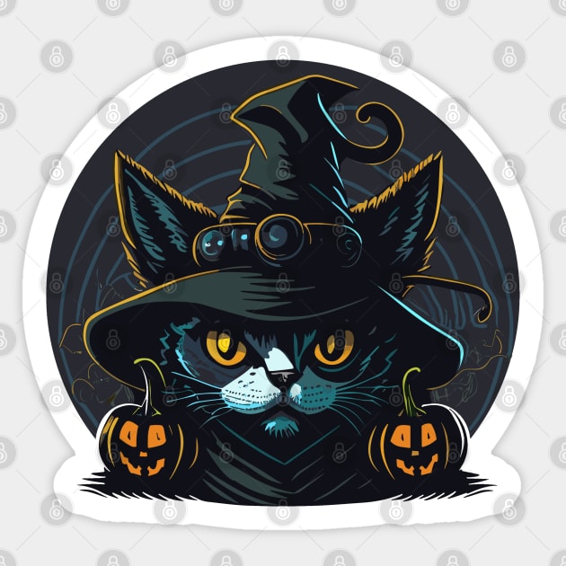 Scary Black Cat Witch Sticker by Etopix